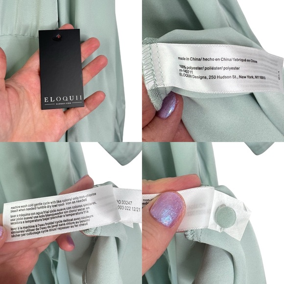 NWT ELOQUII Plus Size 22 Blue Green Pastel Satin Maxi Dress Semi-Formal Holiday - Picture 11 of 14